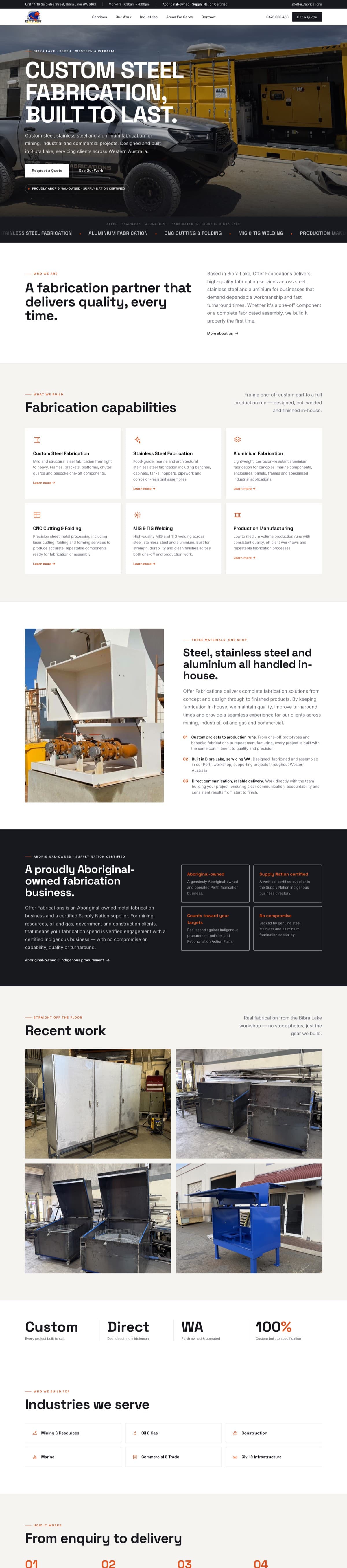 Offer Fabrications website, built by Intrlude